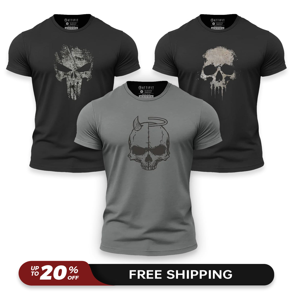 Skull 3-Pack - Athletic Quick-Dry T-Shirts