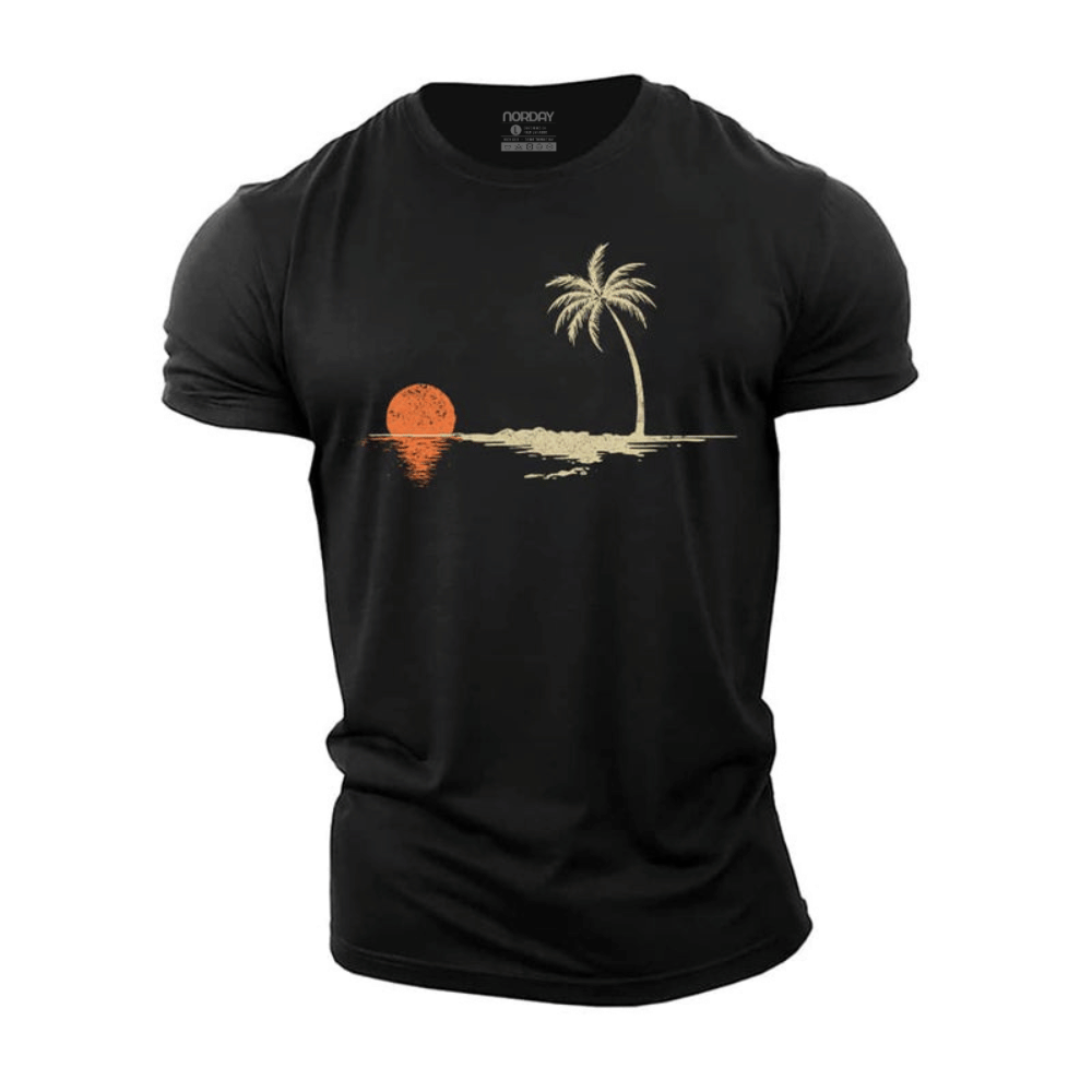 Palm Sunset Reflection Cotton T-Shirt