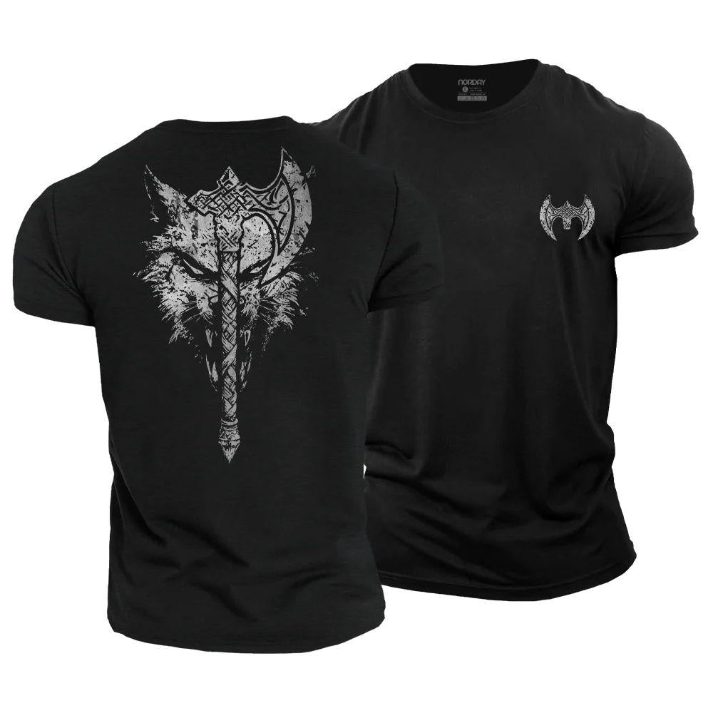 Viking Axe Wolf Cotton T-Shirt