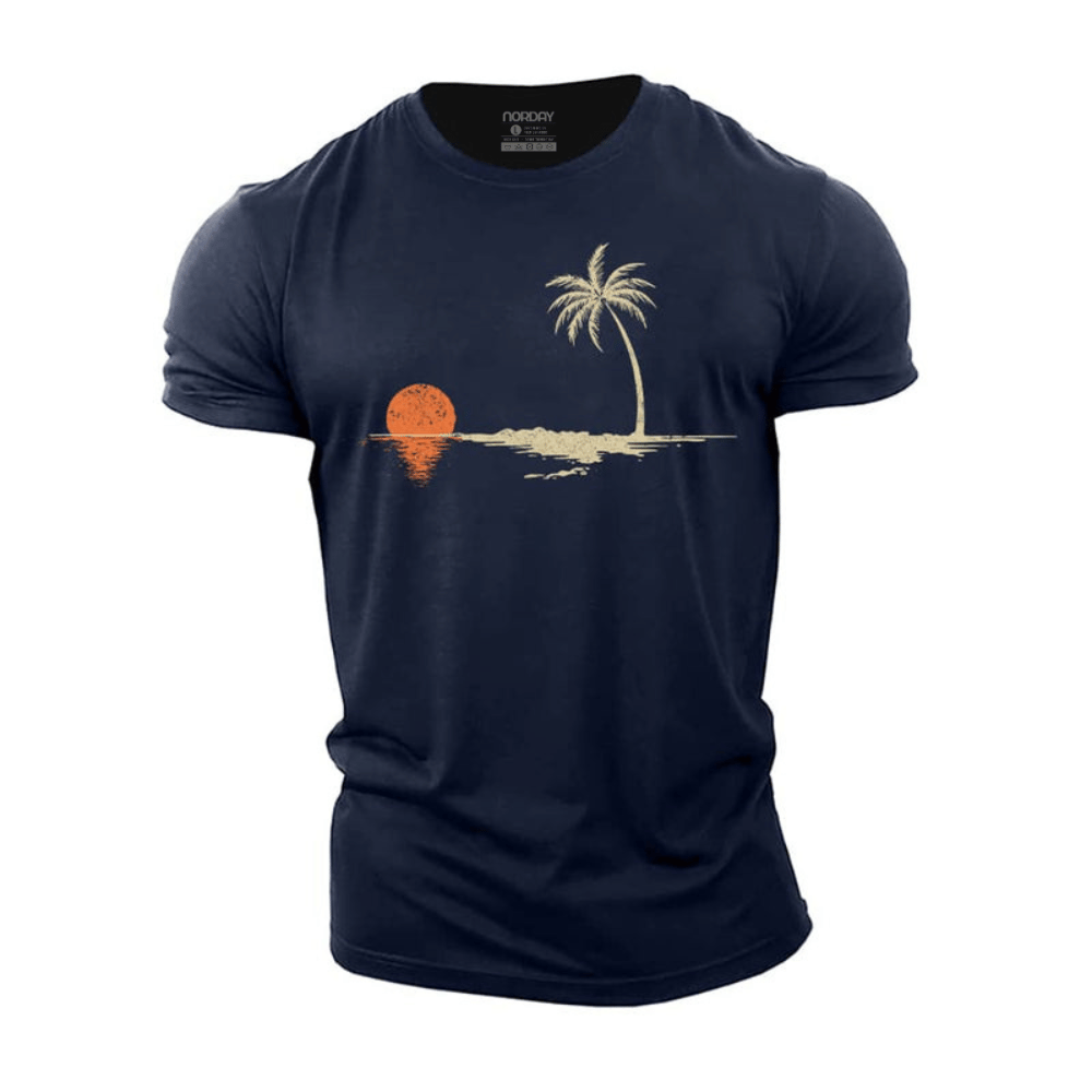 Palm Sunset Reflection Cotton T-Shirt