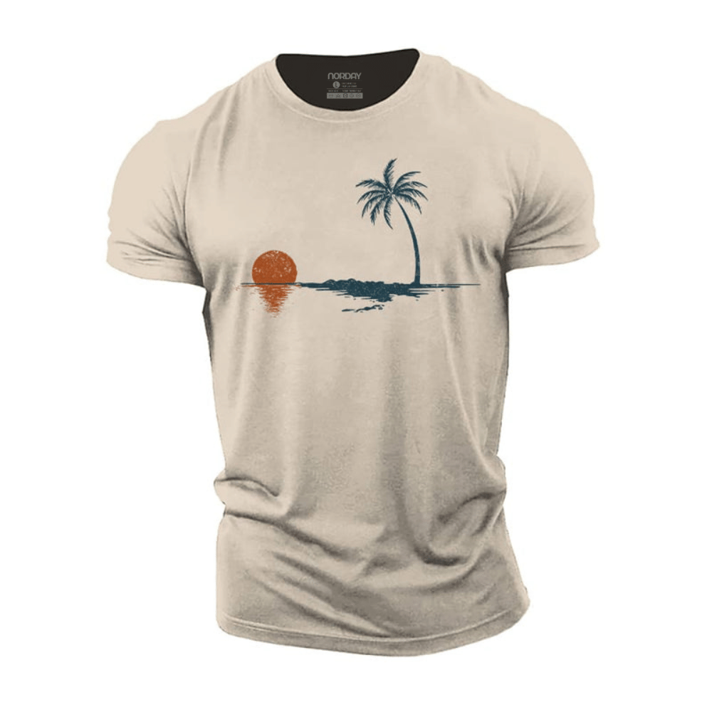 Palm Sunset Reflection Cotton T-Shirt