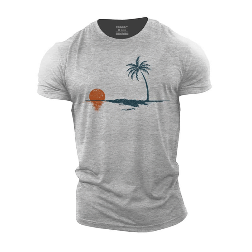 Palm Sunset Reflection Cotton T-Shirt