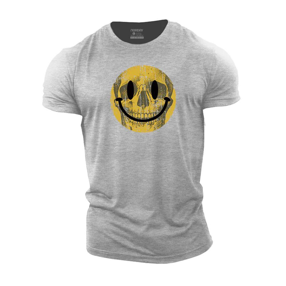 Yellow Skull Smiley Face Cotton T-Shirt