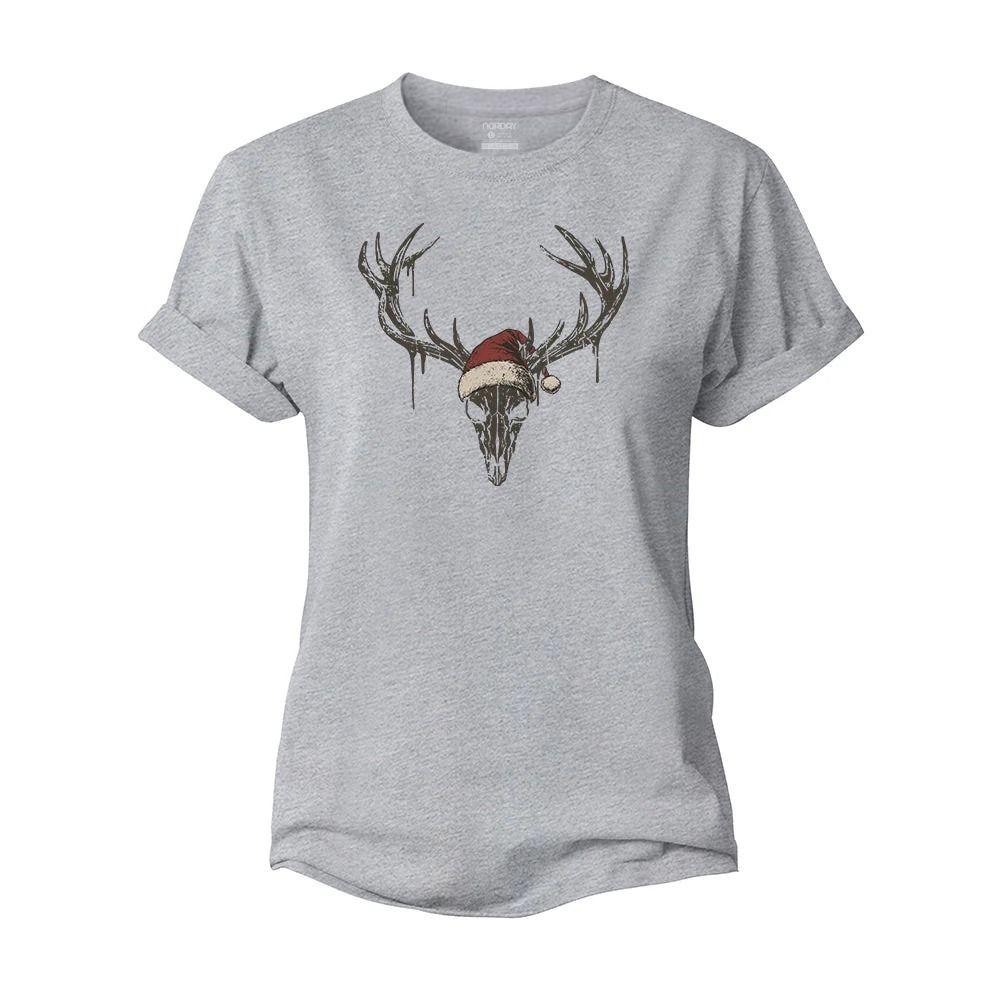 Christmas Elk Skull Women's Cotton T-Shirt