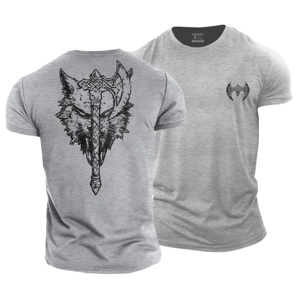 Viking Axe Wolf Cotton T-Shirt