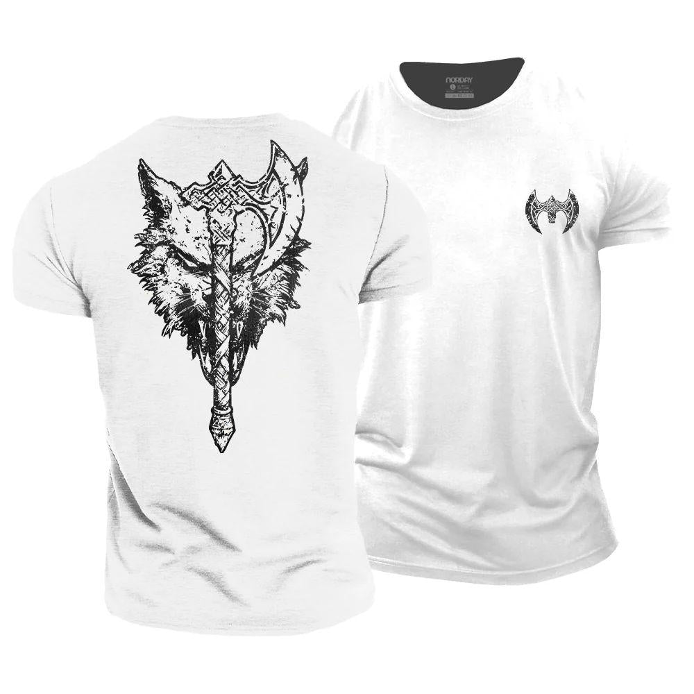Viking Axe Wolf Cotton T-Shirt