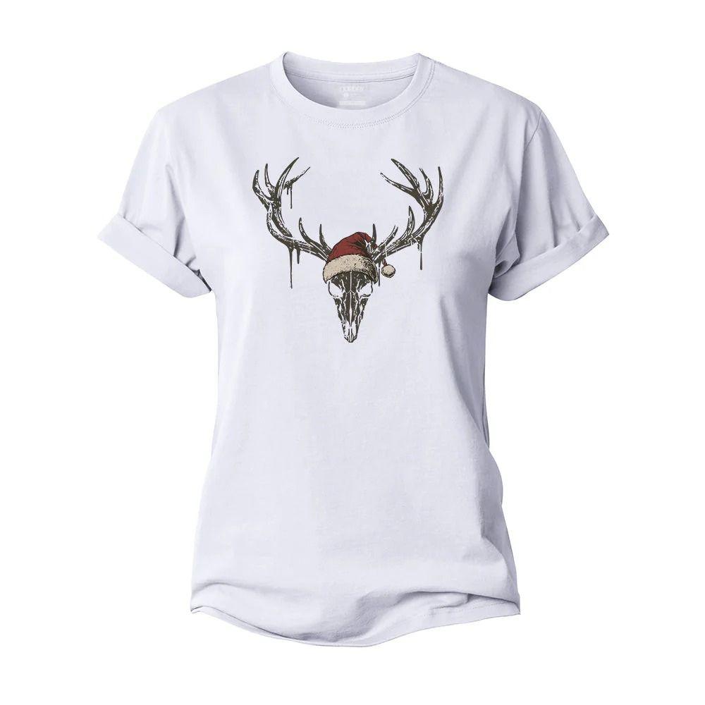 Christmas Elk Skull Women's Cotton T-Shirt