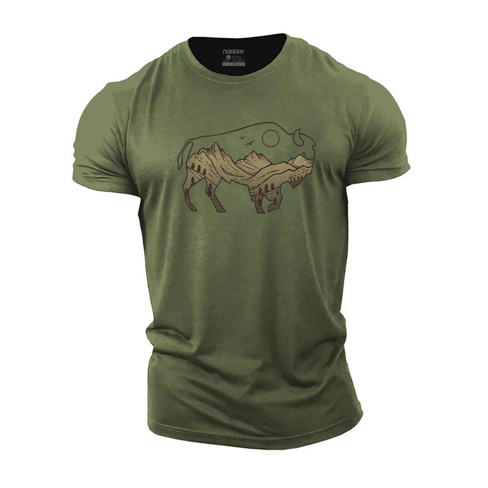 Bison and Mountains T-Shirt - Norday SE