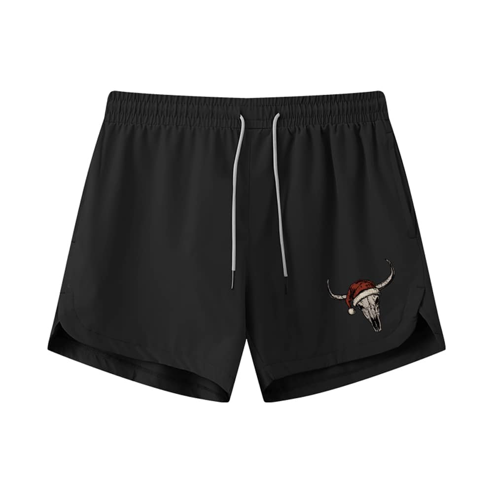 Christmas Bull Skull Athletic Quick - Dry Shorts - Norday SE